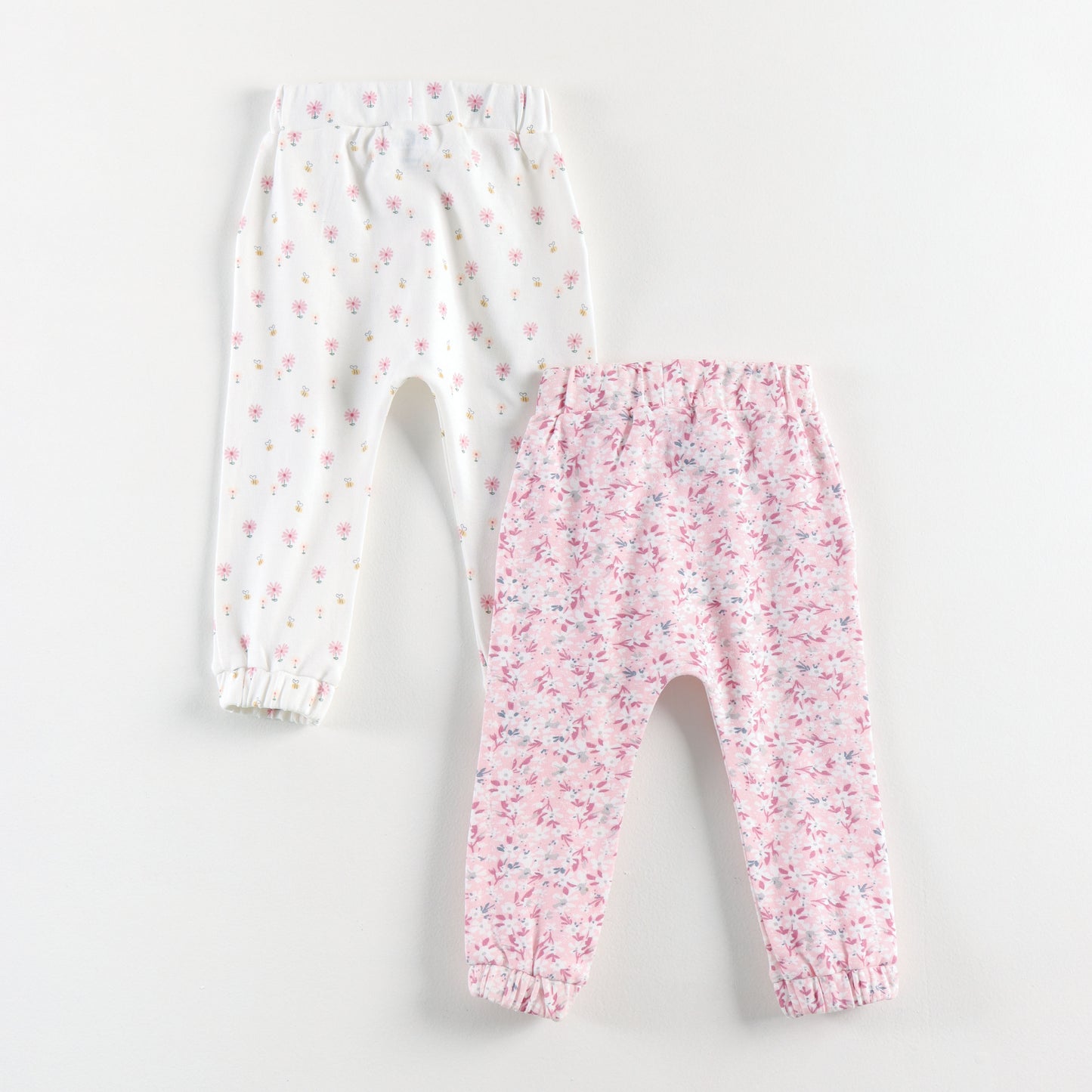 "Baby Girls Soft Cotton Track Pants – 2-Pack | All-Over Floral Prints"