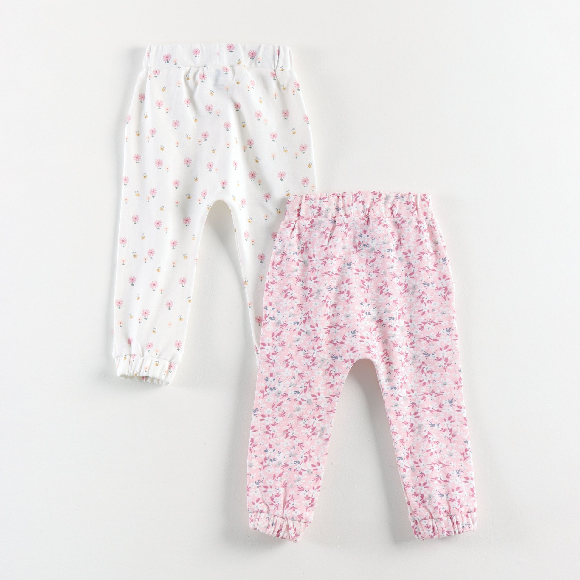 "Baby Girls Soft Cotton Track Pants – 2-Pack | All-Over Floral Prints"