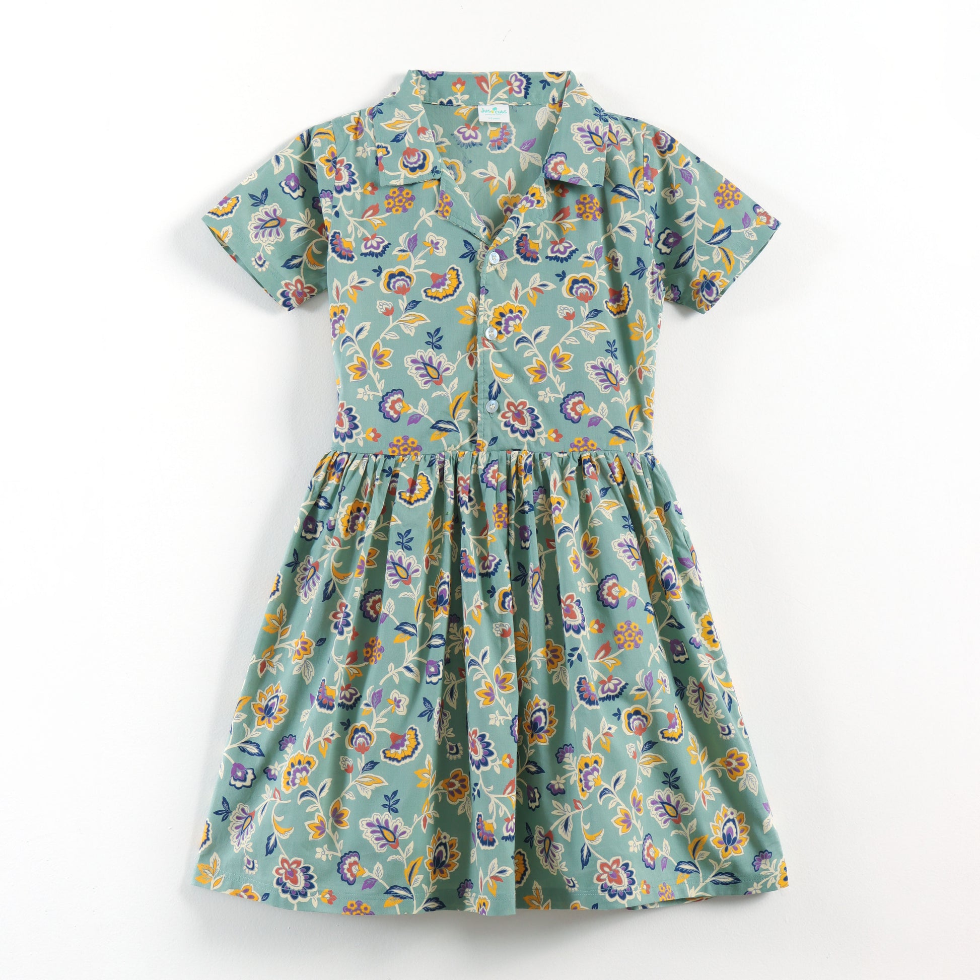 "Girls Premium Cotton Dress | All-Over Floral Print | Collared Fit & Flare Style"