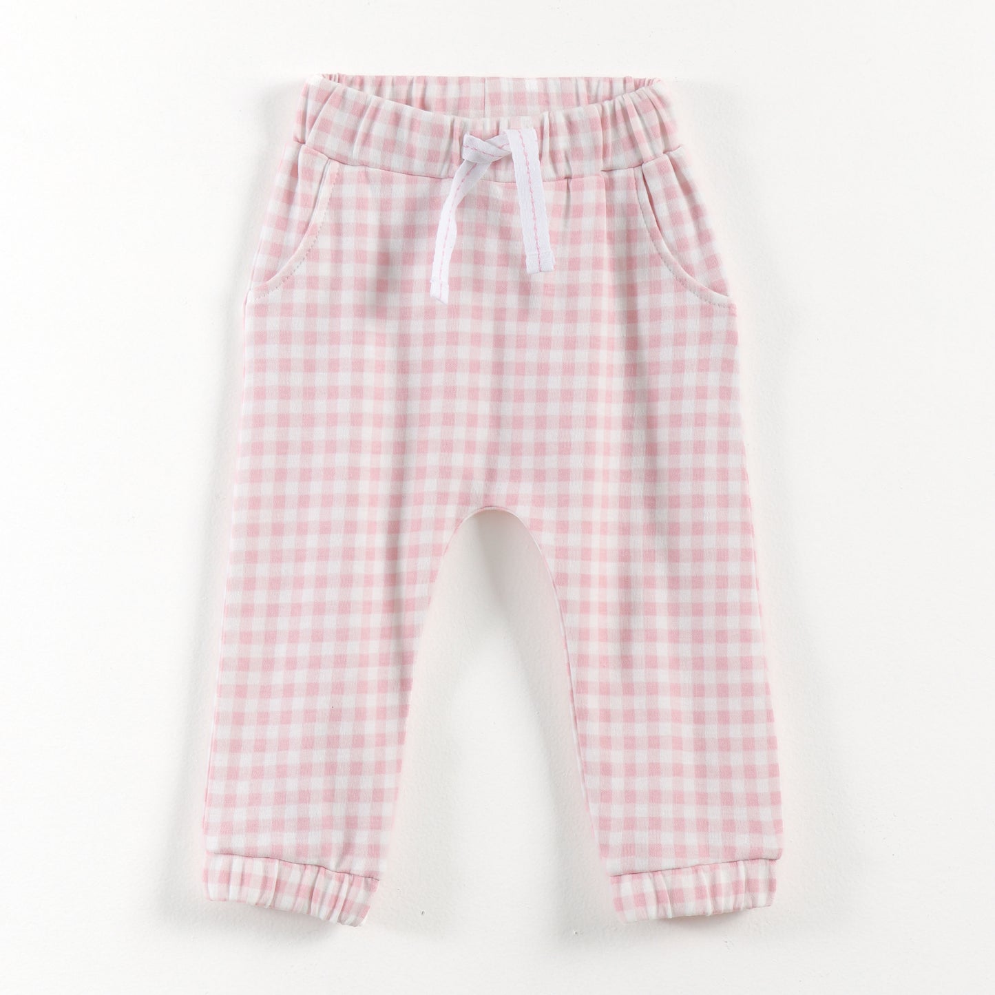 "Baby Girls Soft Cotton Joggers – 2-Pack | Checked & Multicolor Stripe Prints"