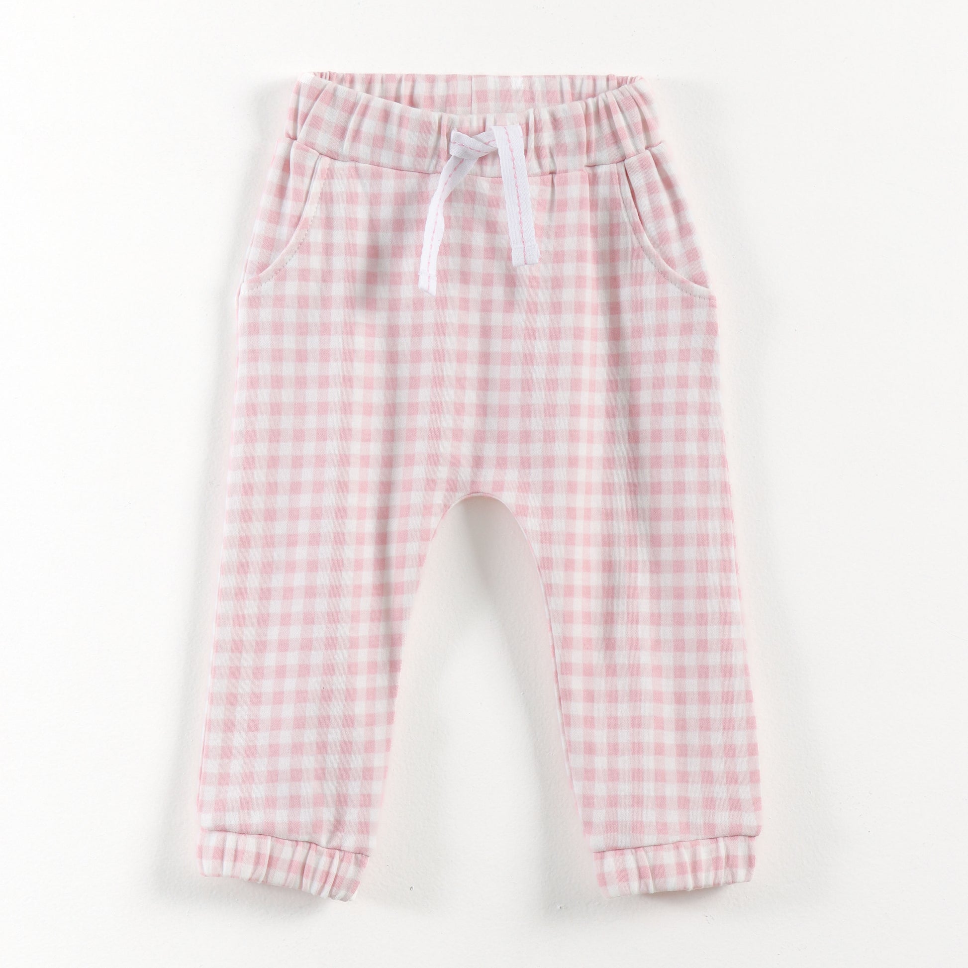 "Baby Girls Soft Cotton Joggers – 2-Pack | Checked & Multicolor Stripe Prints"