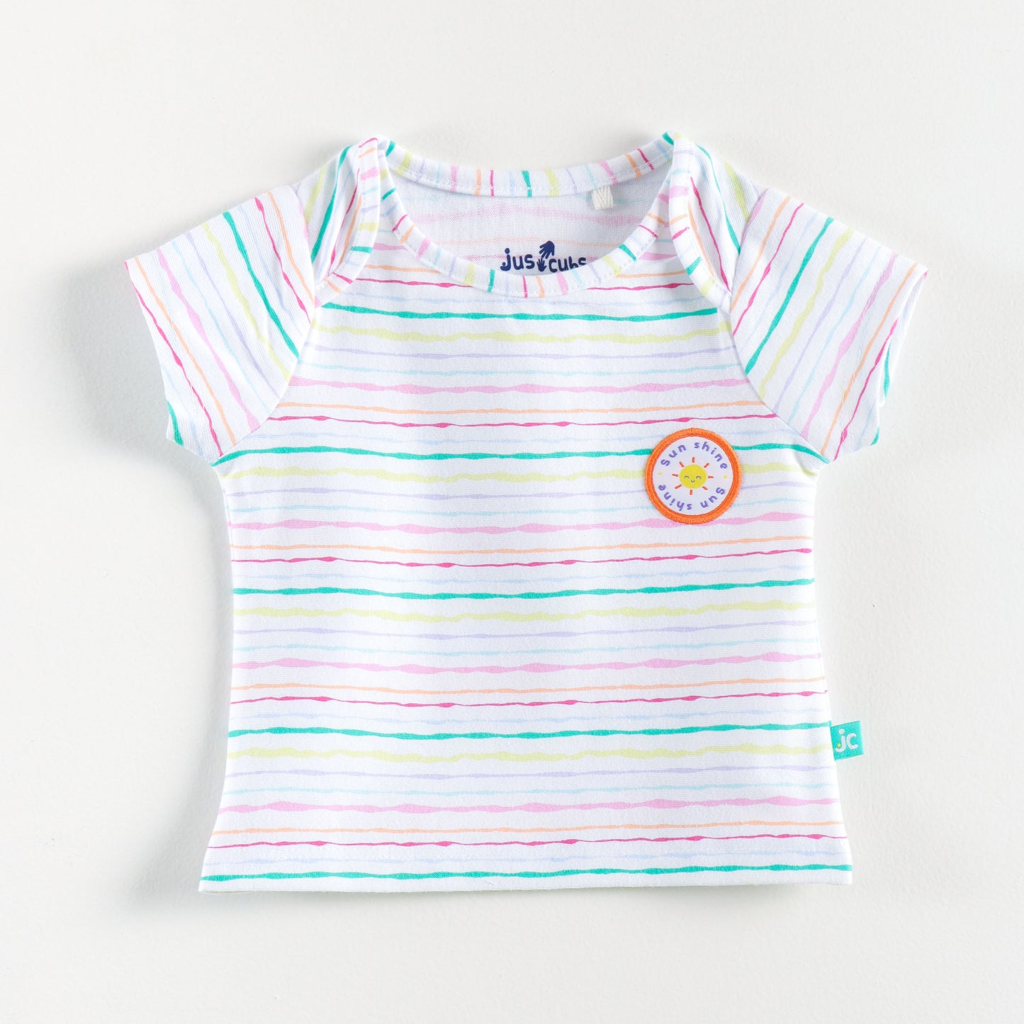 "Baby Girls Soft Cotton Tee Set – 2-Pack | Pink Check Rainbow & Multicolor Stripes"