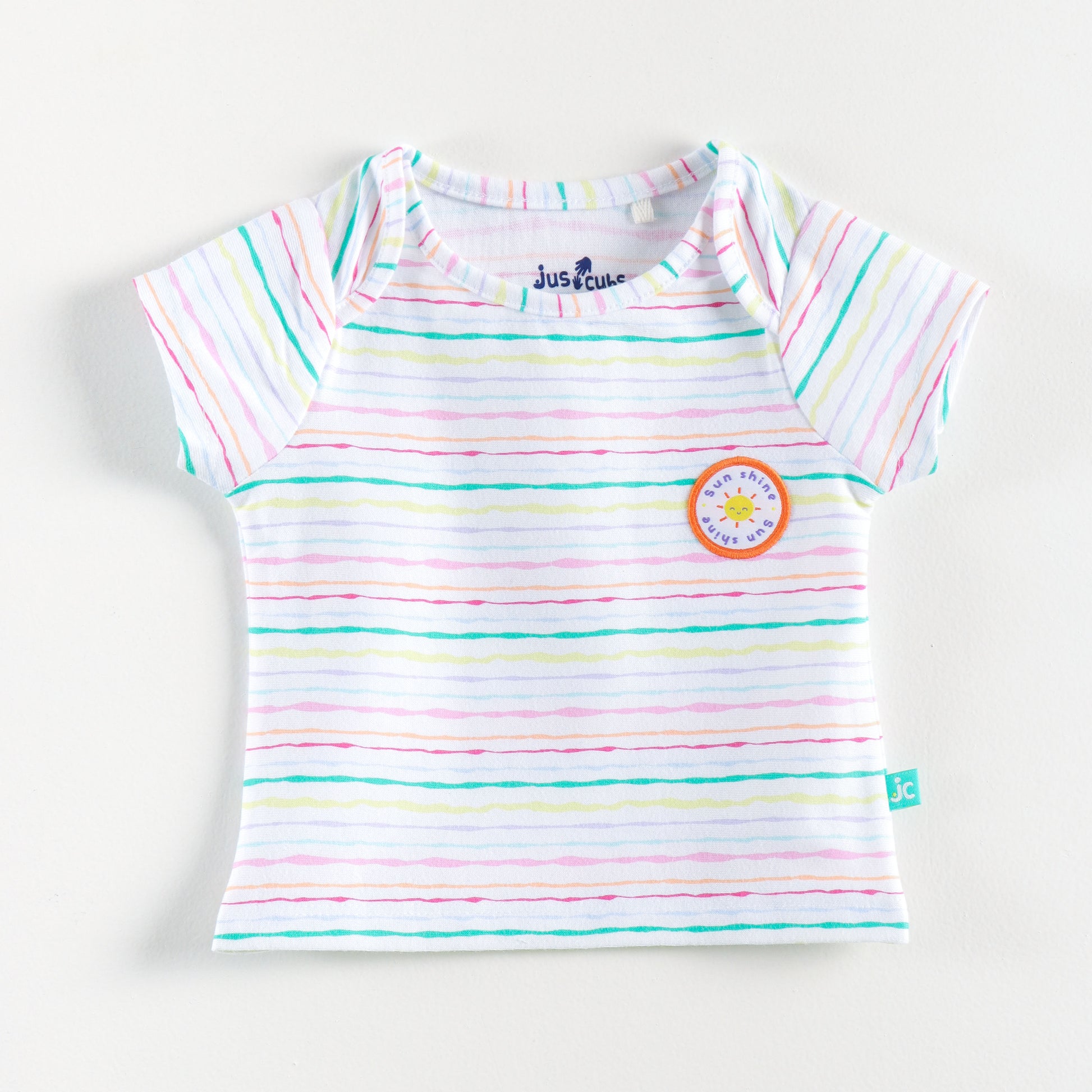 "Baby Girls Soft Cotton Tee Set – 2-Pack | Pink Check Rainbow & Multicolor Stripes"