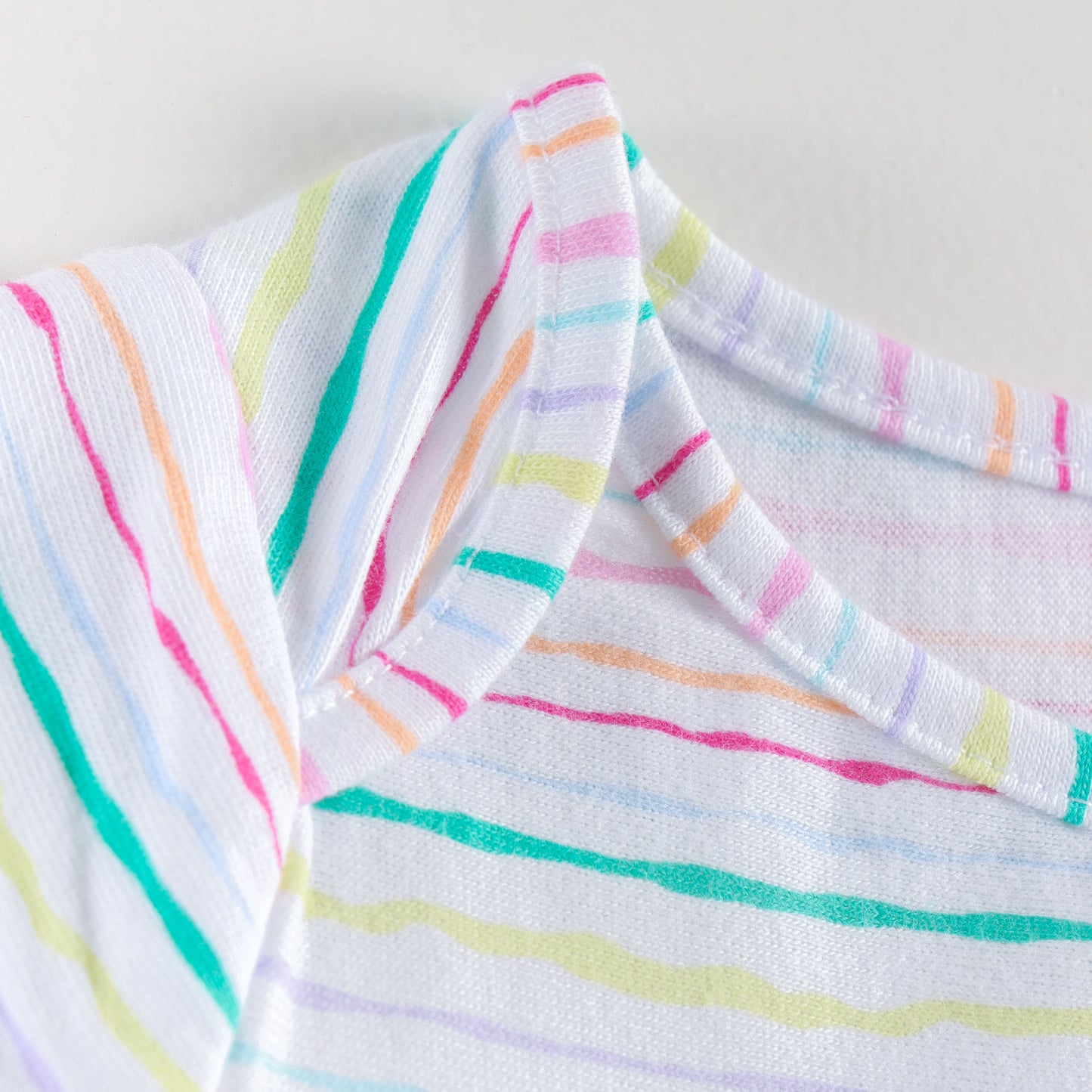 "Baby Girls Soft Cotton Tee Set – 2-Pack | Pink Check Rainbow & Multicolor Stripes"
