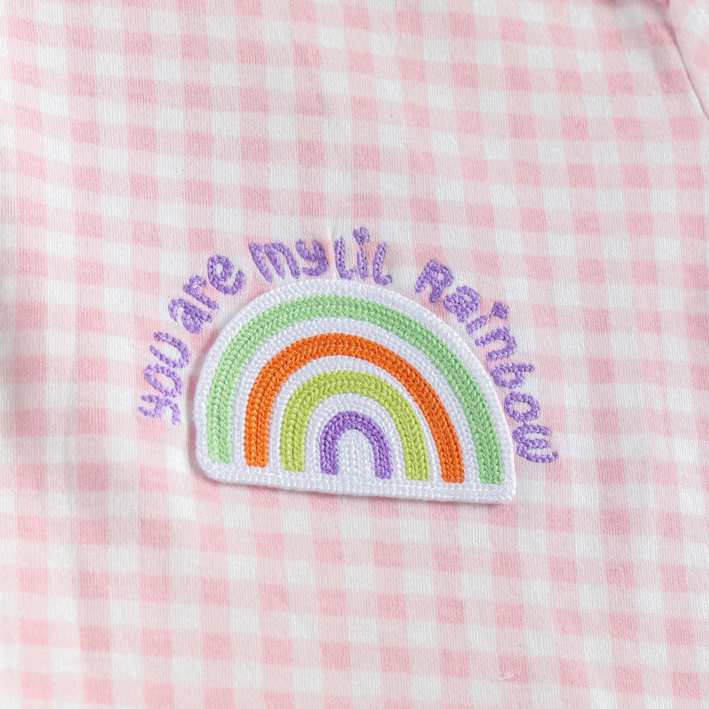 "Baby Girls Soft Cotton Tee Set – 2-Pack | Pink Check Rainbow & Multicolor Stripes"