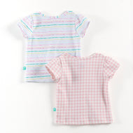 "Baby Girls Soft Cotton Front-Open Jhabla Set – 2-Pack | Stripes & Rainbow Check Design"