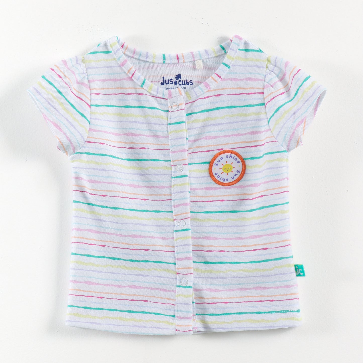 "Baby Girls Soft Cotton Front-Open Jhabla Set – 2-Pack | Stripes & Rainbow Check Design"