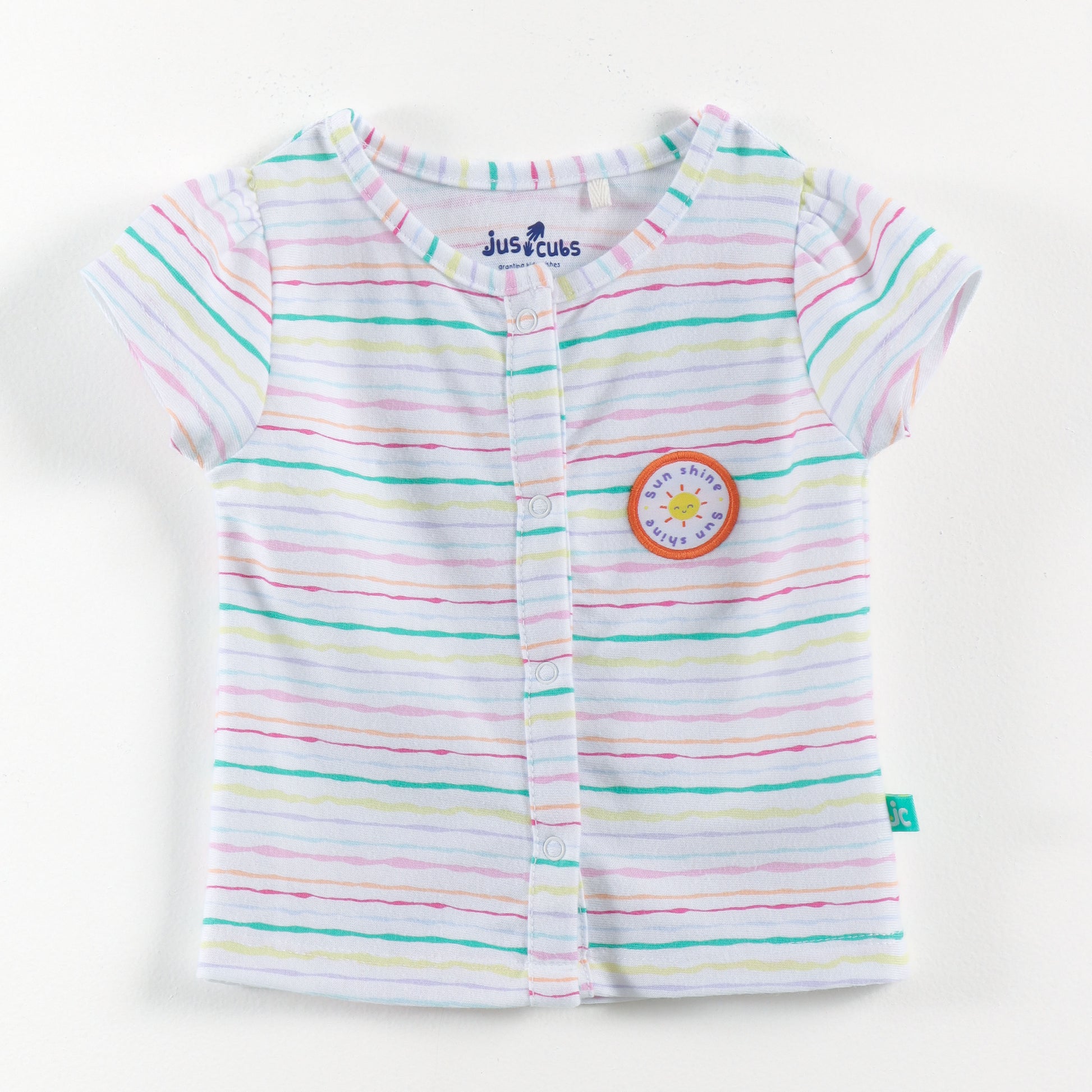 "Baby Girls Soft Cotton Front-Open Jhabla Set – 2-Pack | Stripes & Rainbow Check Design"