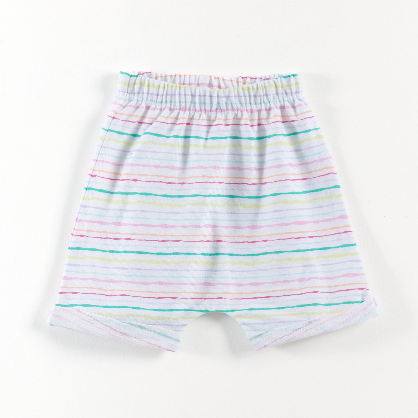 "Baby Girls Soft Cotton Shorts – 2-Pack | Check Print & Multicolor Stripe Pattern"
