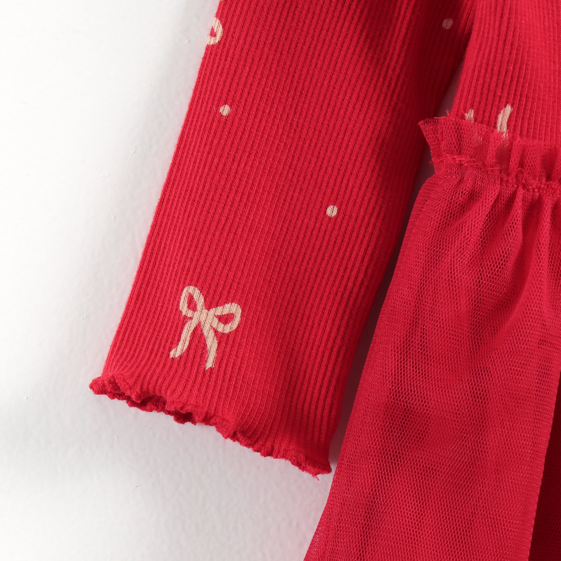 "Baby Girls Red Party Wear Dress | Long Sleeve Embroidered Bodice & Tulle Skirt"