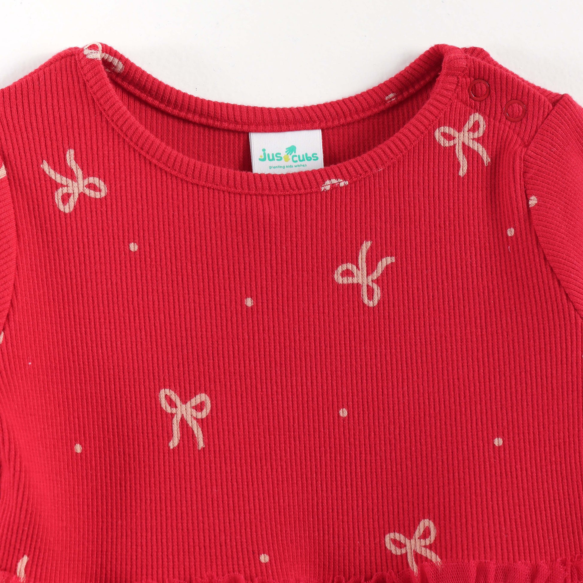 "Baby Girls Red Party Wear Dress | Long Sleeve Embroidered Bodice & Tulle Skirt"