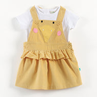 "Baby Girls Corduroy Pinafore Dress & Inner Tee Set | Cute Duck Design"
