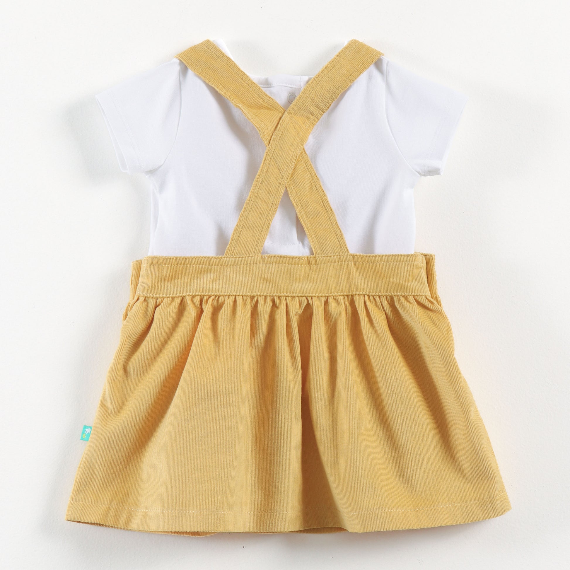 "Baby Girls Corduroy Pinafore Dress & Inner Tee Set | Cute Duck Design"