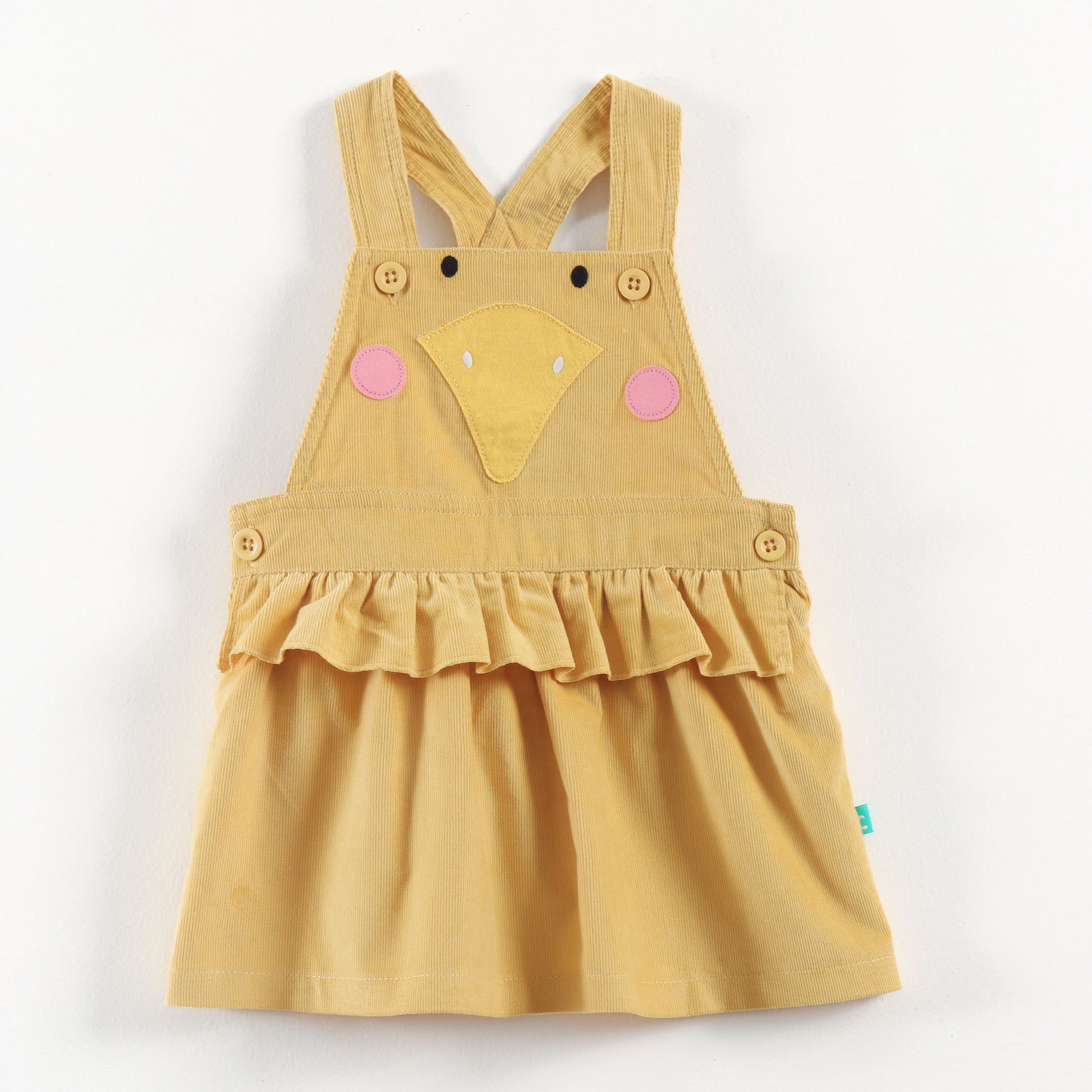 "Baby Girls Corduroy Pinafore Dress & Inner Tee Set | Cute Duck Design"