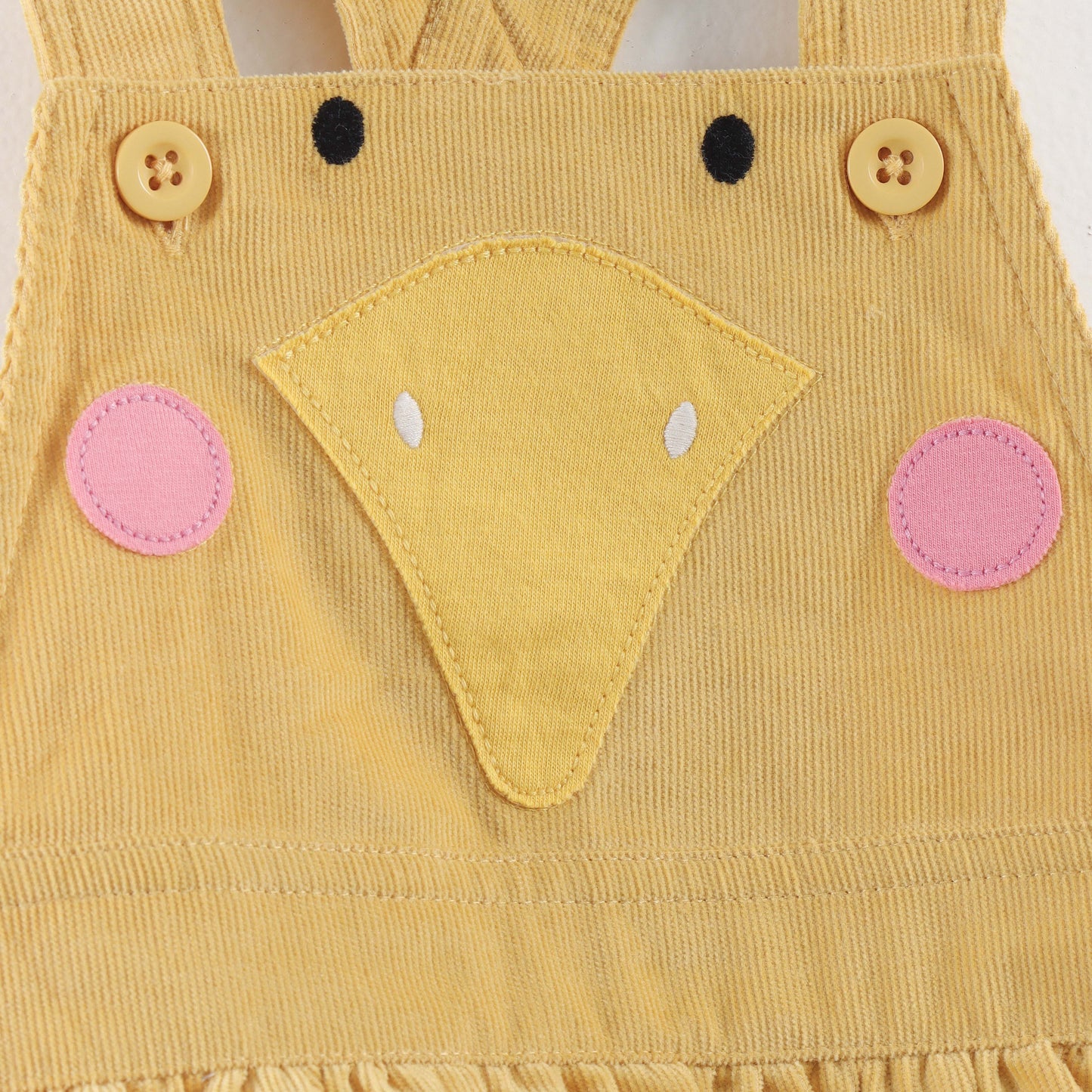 "Baby Girls Corduroy Pinafore Dress & Inner Tee Set | Cute Duck Design"