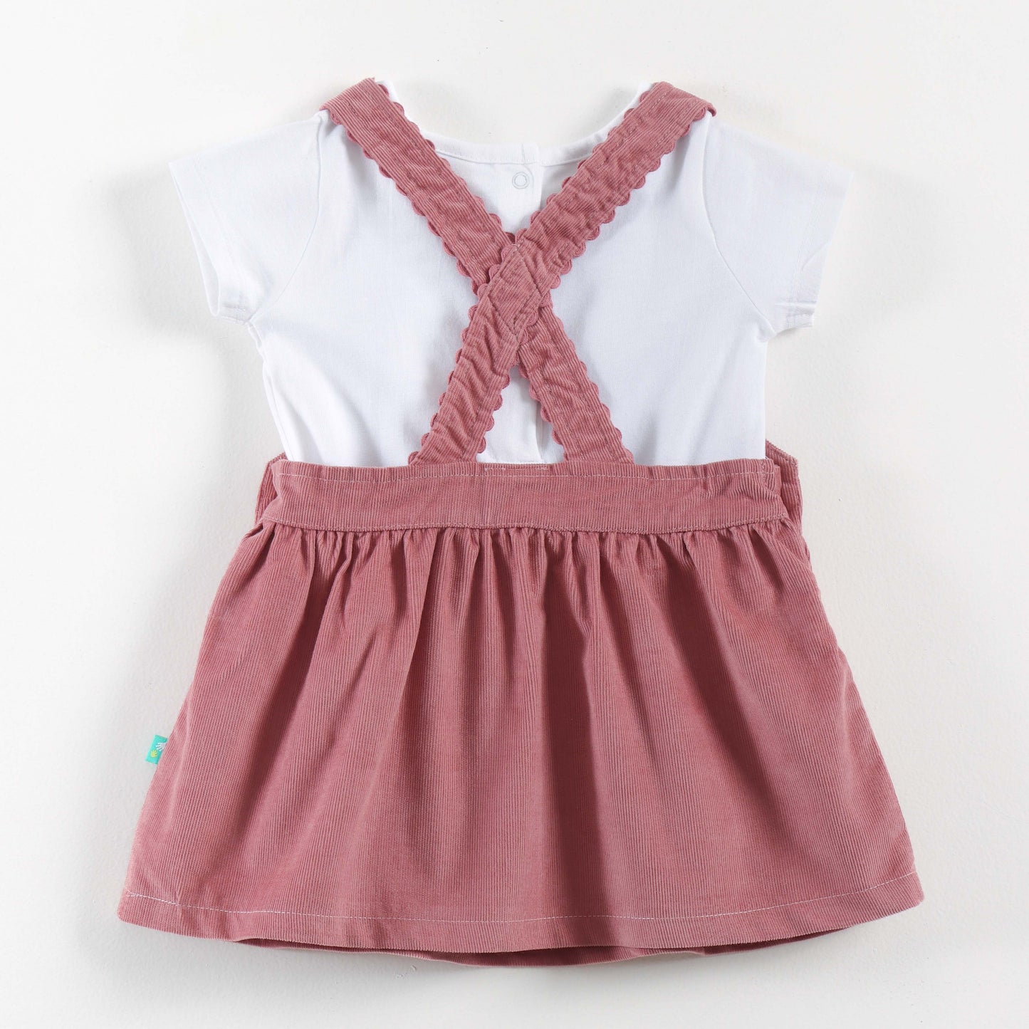 "Baby Girls Corduroy Pinafore Dress & Inner Tee Set | Floral Embroidery"
