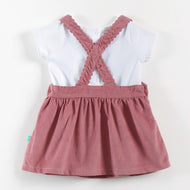 "Baby Girls Corduroy Pinafore Dress & Inner Tee Set | Floral Embroidery"