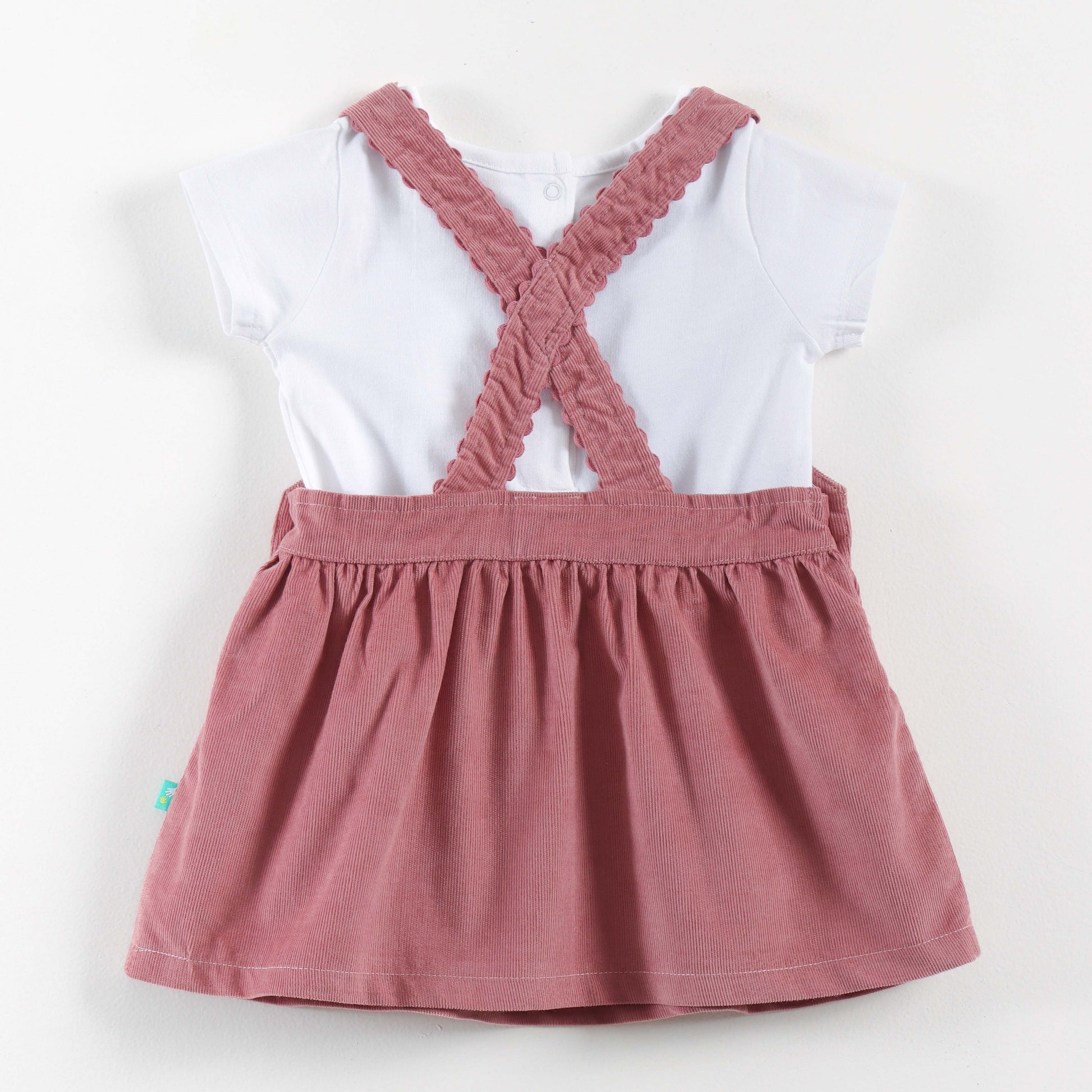 "Baby Girls Corduroy Pinafore Dress & Inner Tee Set | Floral Embroidery"