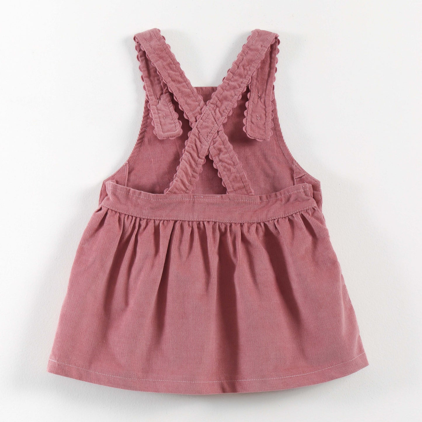 "Baby Girls Corduroy Pinafore Dress & Inner Tee Set | Floral Embroidery"