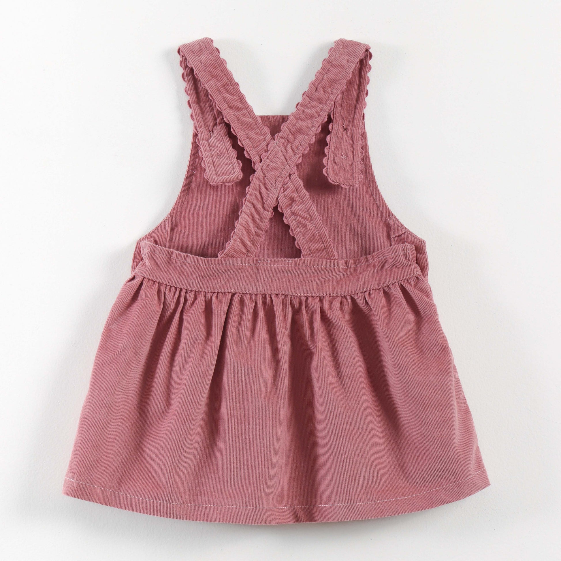 "Baby Girls Corduroy Pinafore Dress & Inner Tee Set | Floral Embroidery"