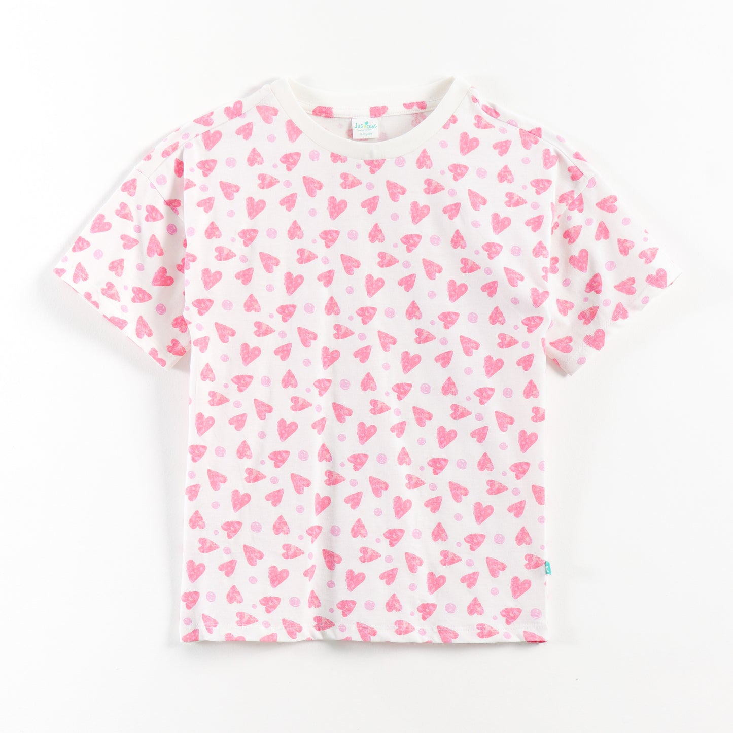 “Girls Soft Cotton Nightwear Set | Pink Heart Printed Half Sleeves T-Shirt & Pajamas"