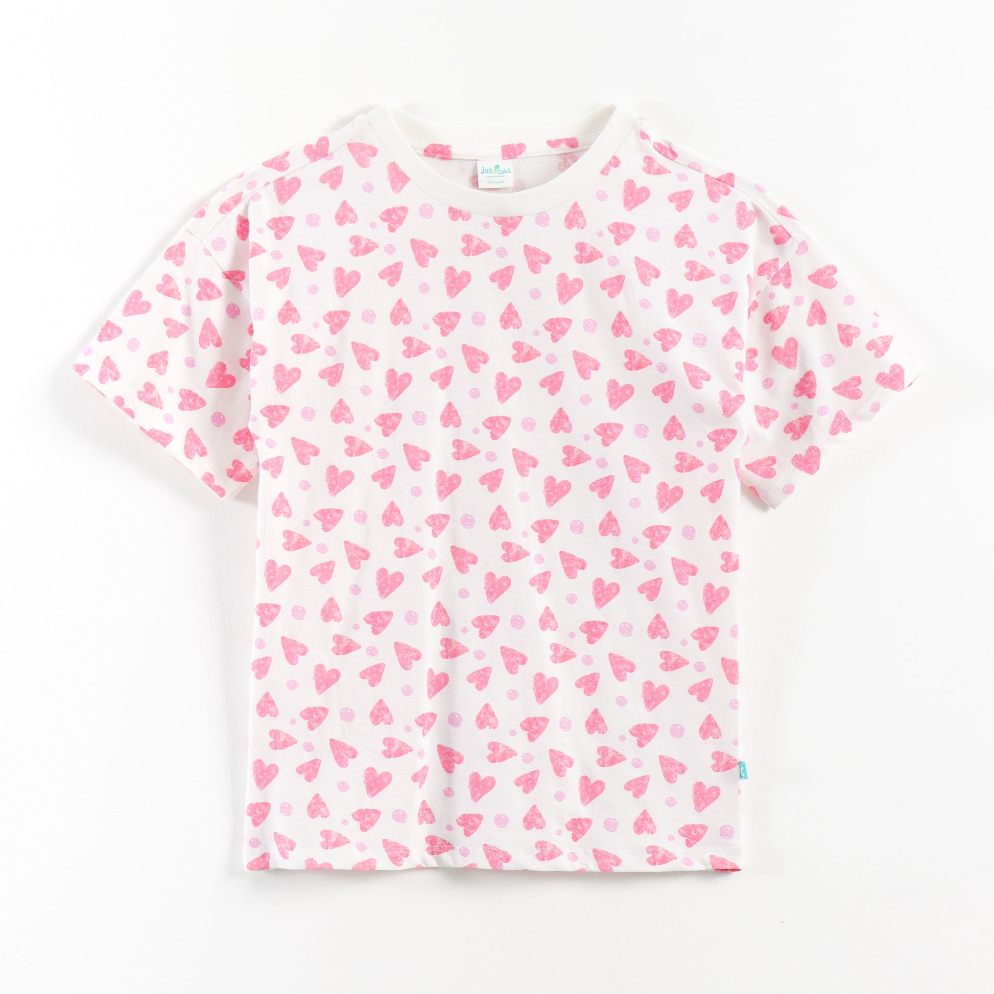 “Girls Soft Cotton Nightwear Set | Pink Heart Printed Half Sleeves T-Shirt & Pajamas"