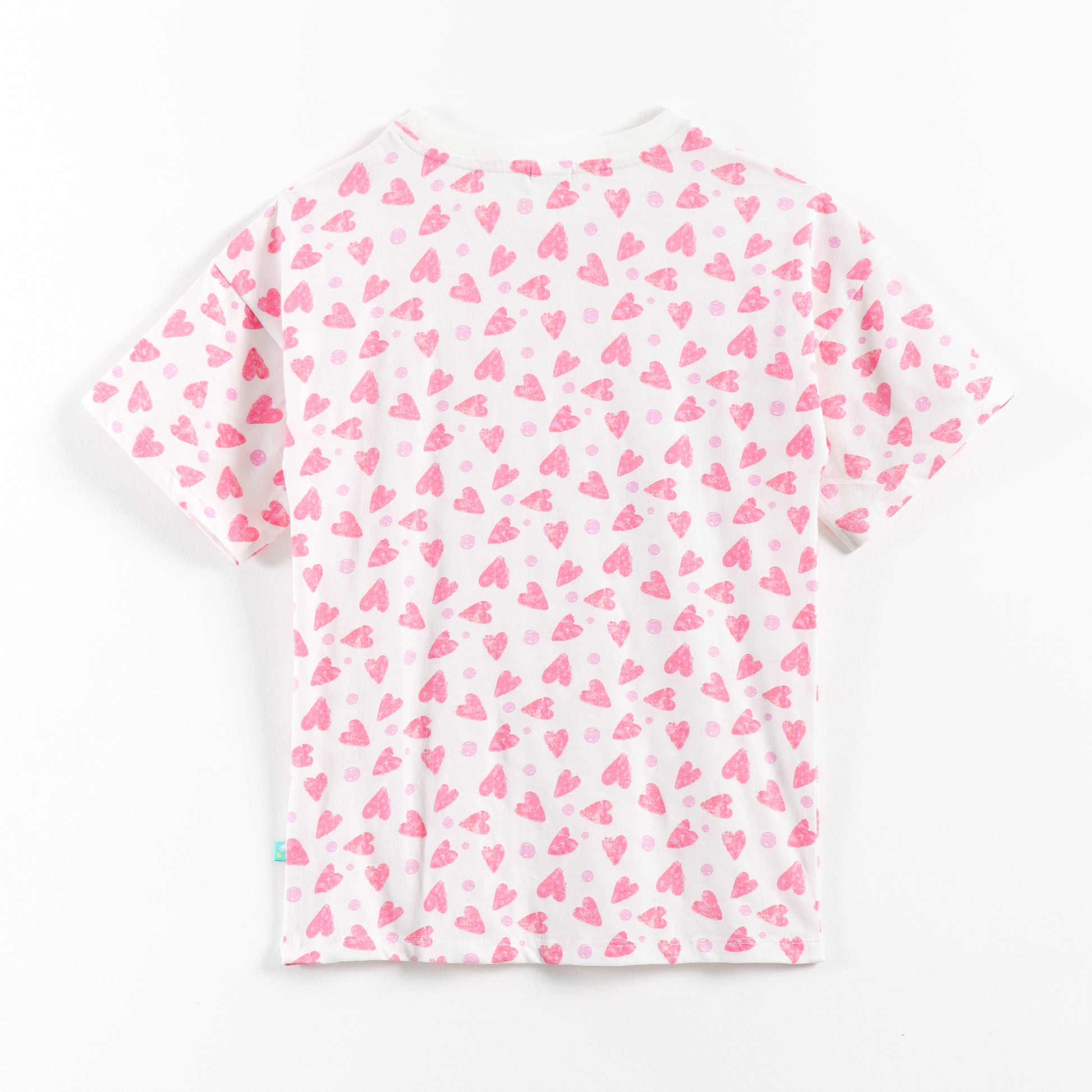 “Girls Soft Cotton Nightwear Set | Pink Heart Printed Half Sleeves T-Shirt & Pajamas"