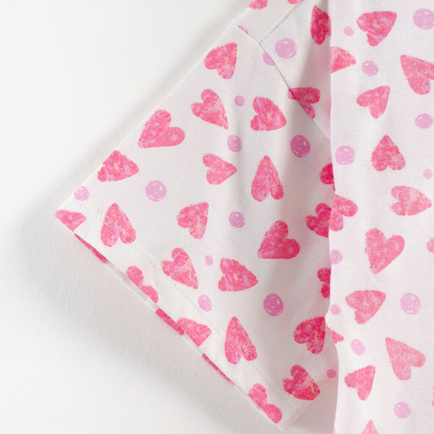 “Girls Soft Cotton Nightwear Set | Pink Heart Printed Half Sleeves T-Shirt & Pajamas"