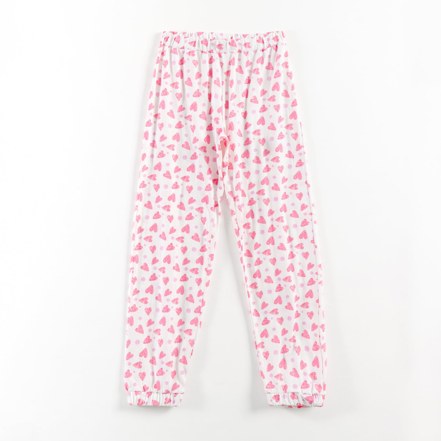 “Girls Soft Cotton Nightwear Set | Pink Heart Printed Half Sleeves T-Shirt & Pajamas"