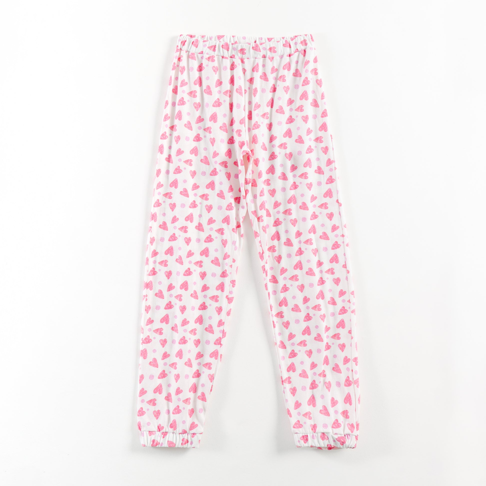 “Girls Soft Cotton Nightwear Set | Pink Heart Printed Half Sleeves T-Shirt & Pajamas"