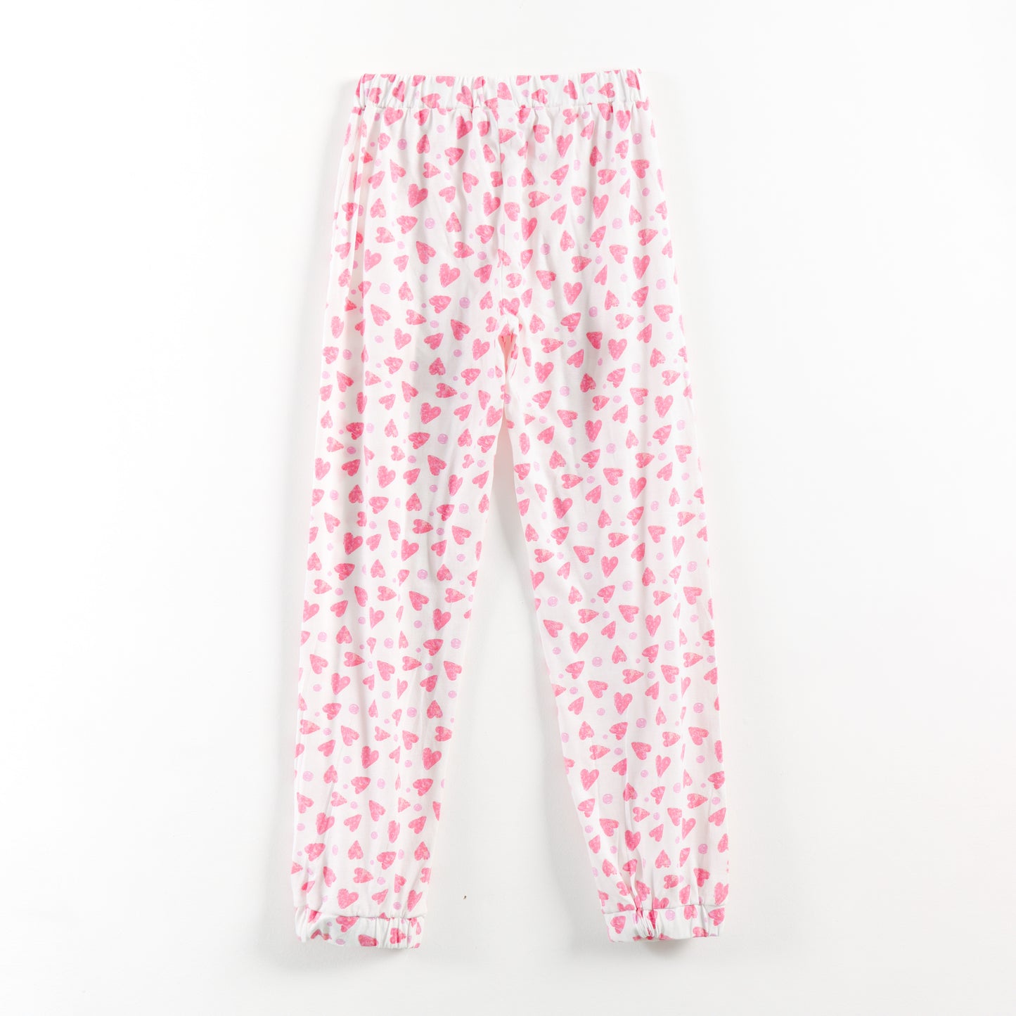 “Girls Soft Cotton Nightwear Set | Pink Heart Printed Half Sleeves T-Shirt & Pajamas"