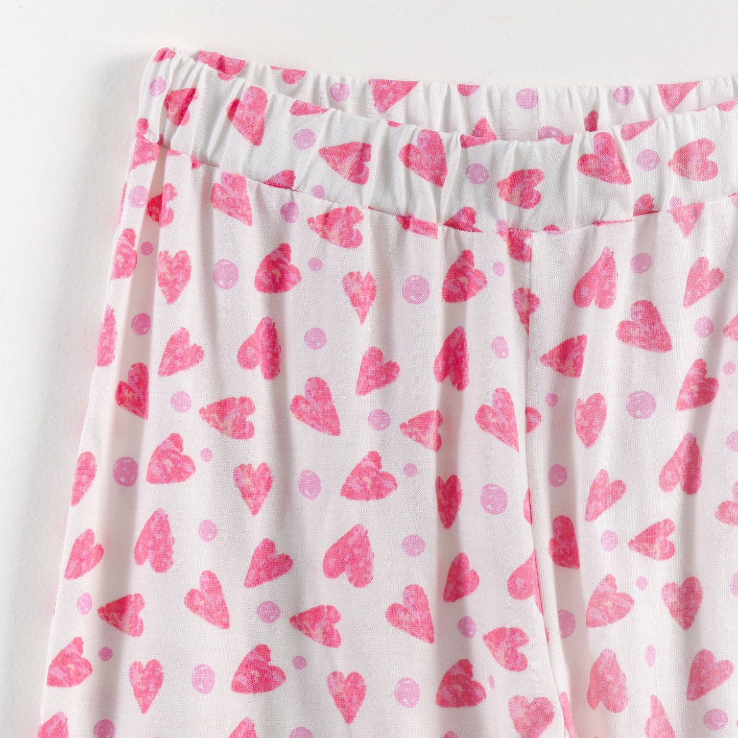 “Girls Soft Cotton Nightwear Set | Pink Heart Printed Half Sleeves T-Shirt & Pajamas"