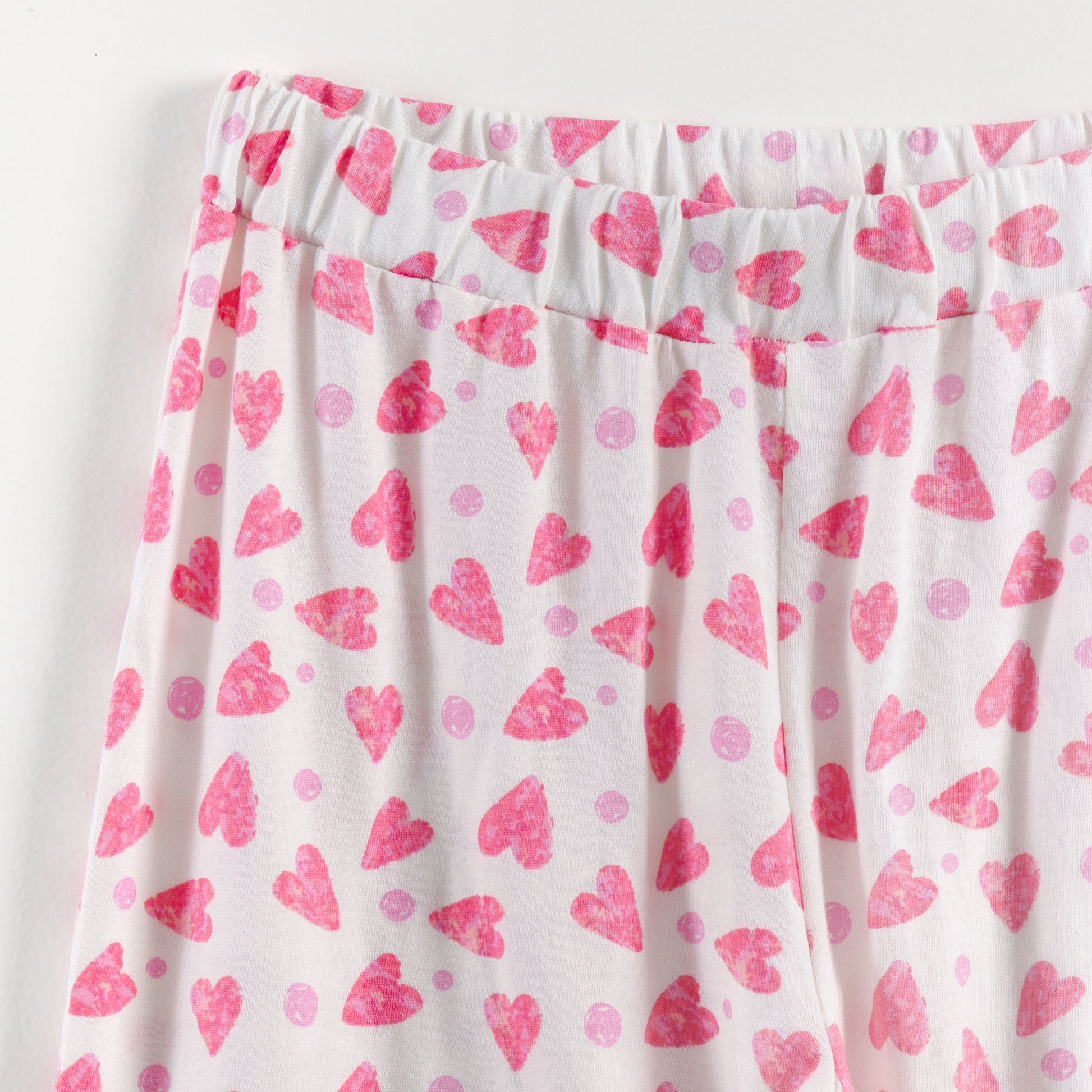 “Girls Soft Cotton Nightwear Set | Pink Heart Printed Half Sleeves T-Shirt & Pajamas"