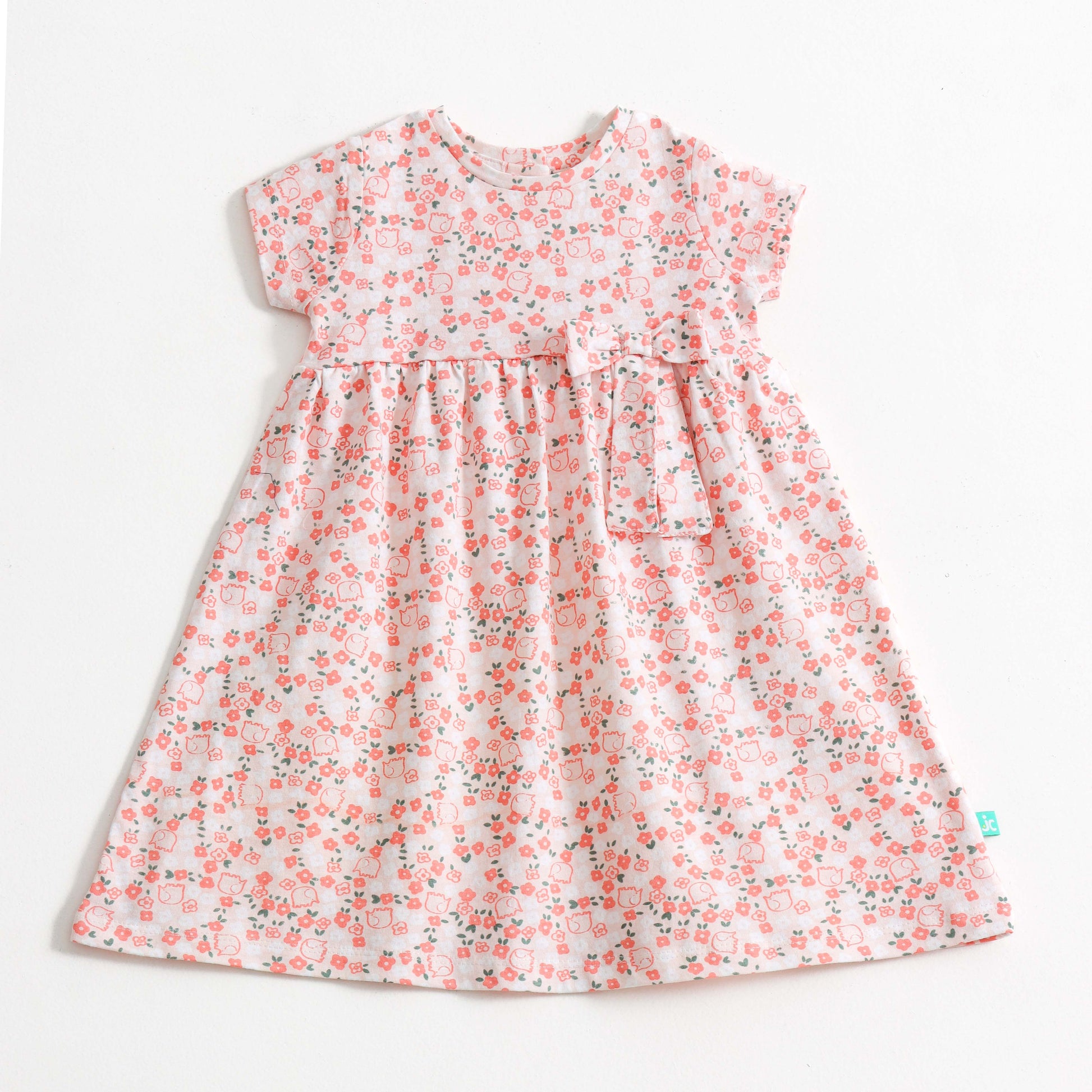 "Baby Girls All Over Floral Print Dress with Waist Bow"