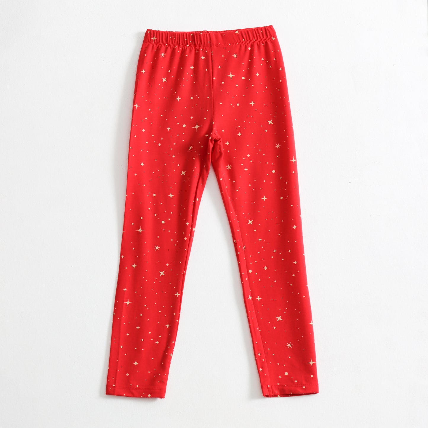 "Girls Full Length Red Printed Leggings – Soft & Stretchy"