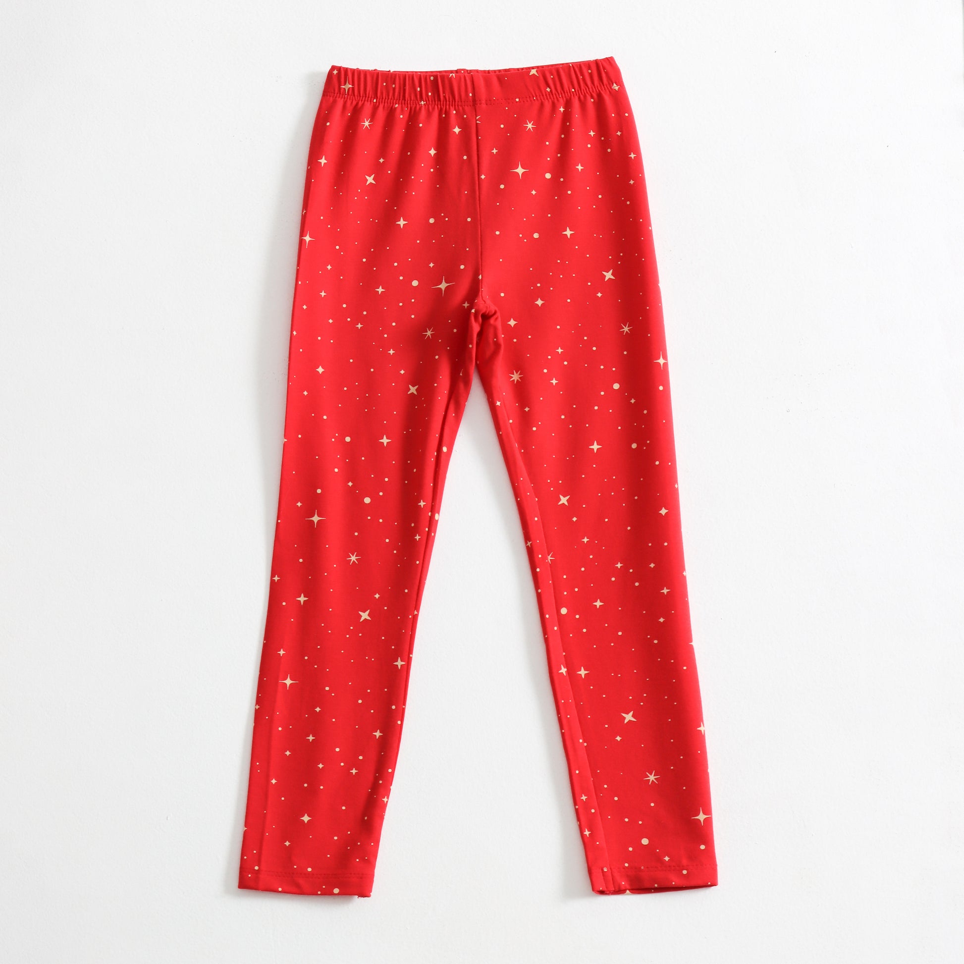 "Girls Full Length Red Printed Leggings – Soft & Stretchy"