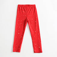 "Girls Full Length Red Printed Leggings – Soft & Stretchy"