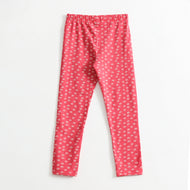 "Girls Red Printed Stretch Leggings with All Over Flower Print"