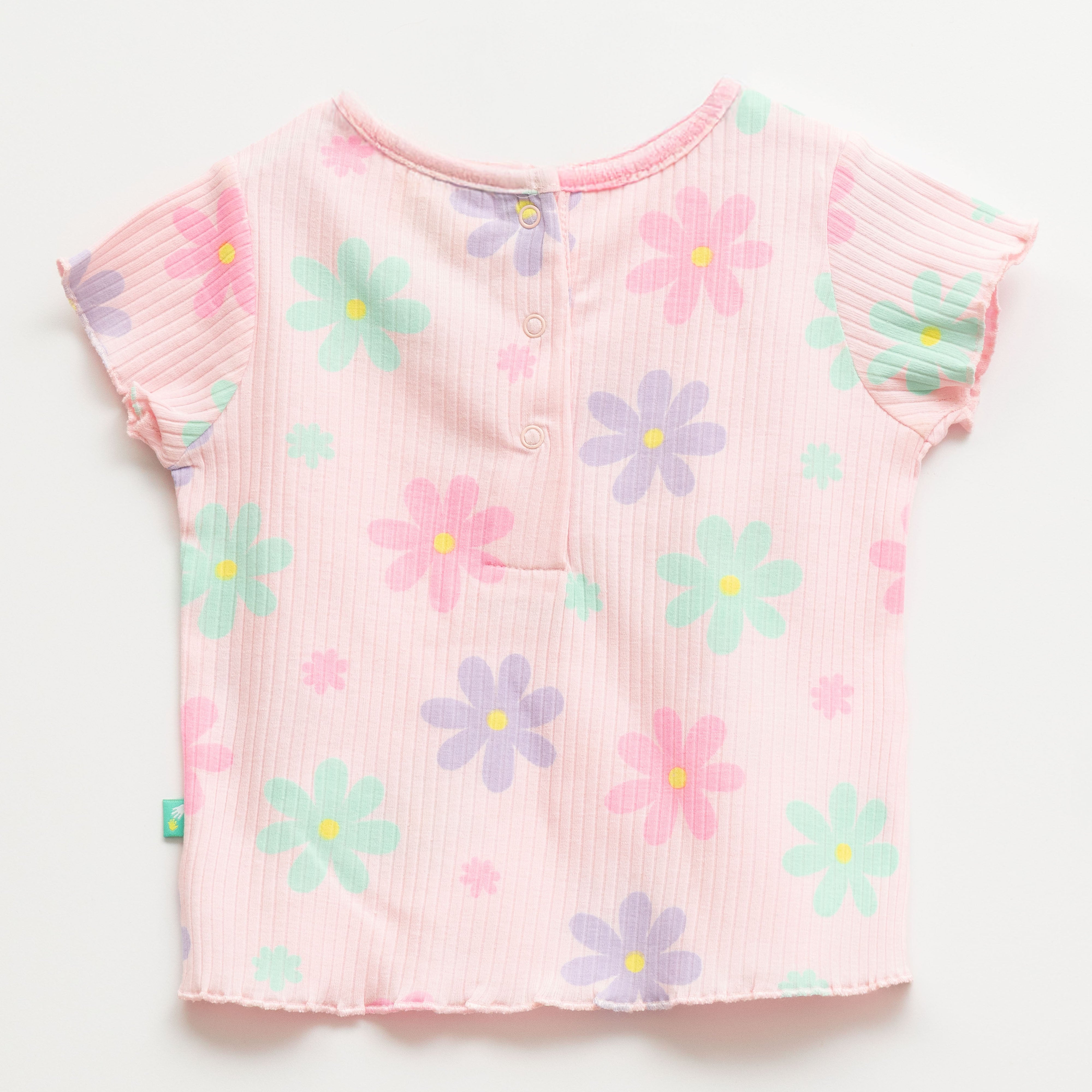 "Girls Pink Floral Print Nightwear Set – Soft Ribbed Cotton Top & Pajama"