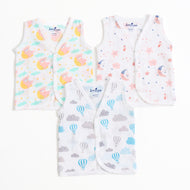 Baby Unisex Muslin Sleeveless Front Open Jabla Pack of 3