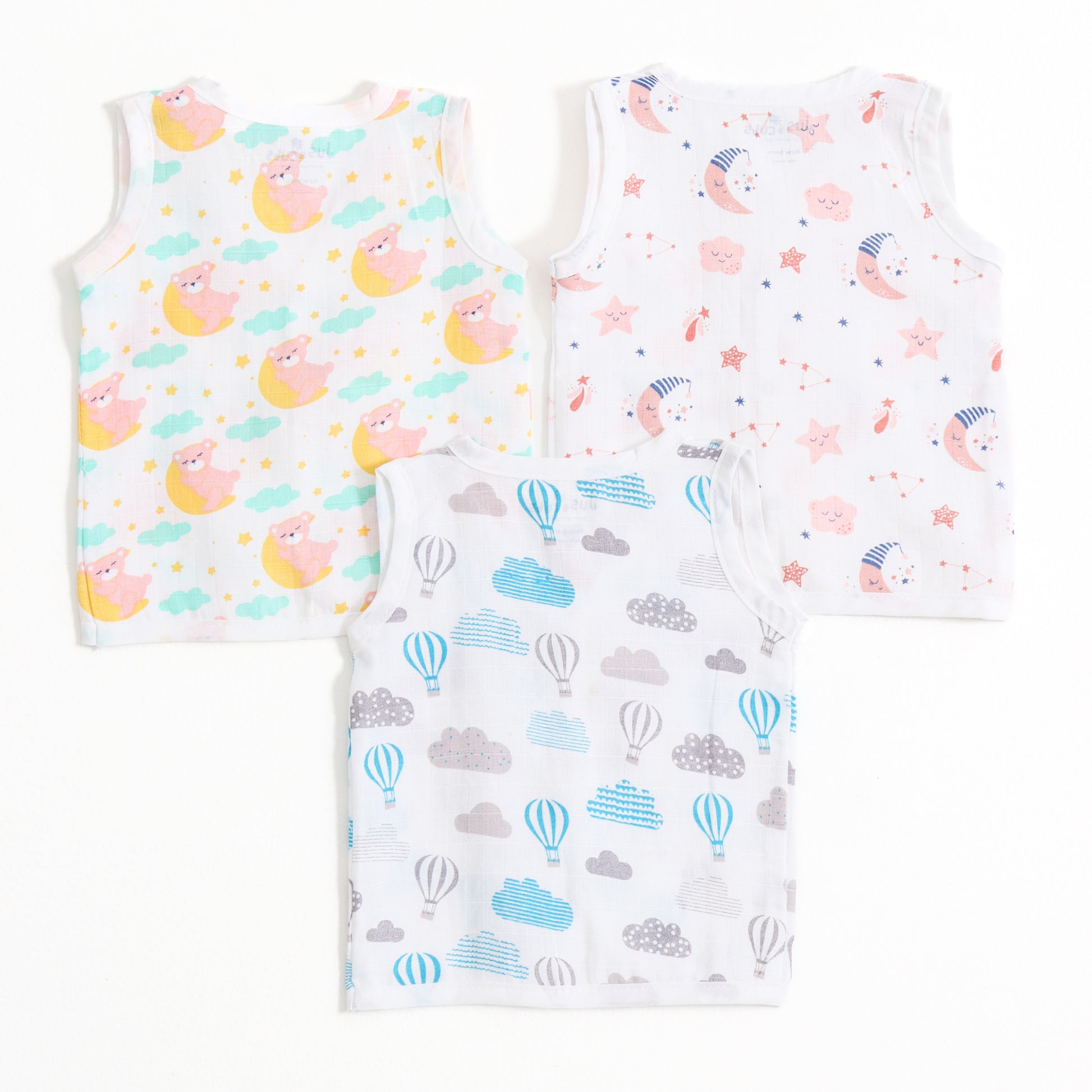 Baby Unisex Muslin Sleeveless Front Open Jabla Pack of 3