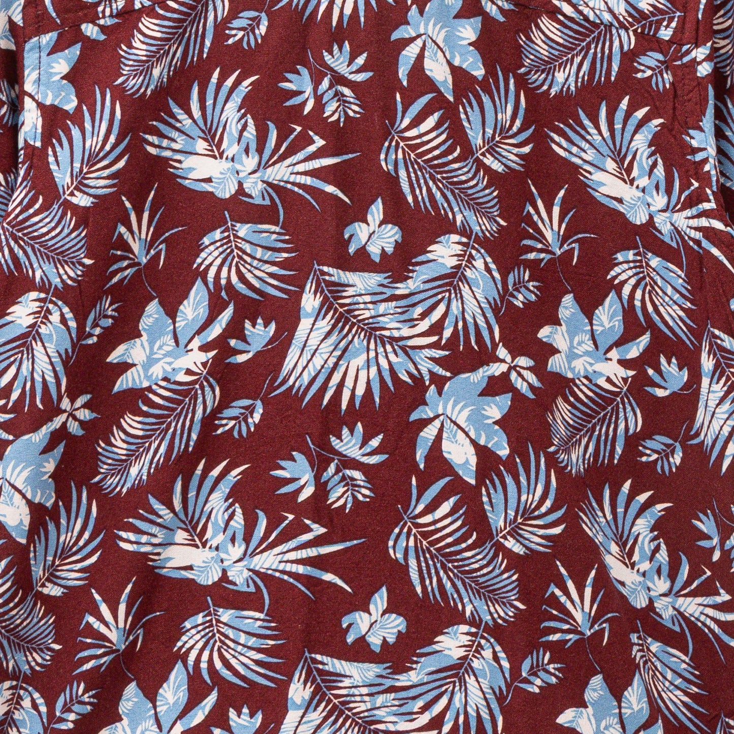 "Boys' Short Sleeve Tropical Print Button-Up Shirt – Maroon & Blue Floral Pattern"