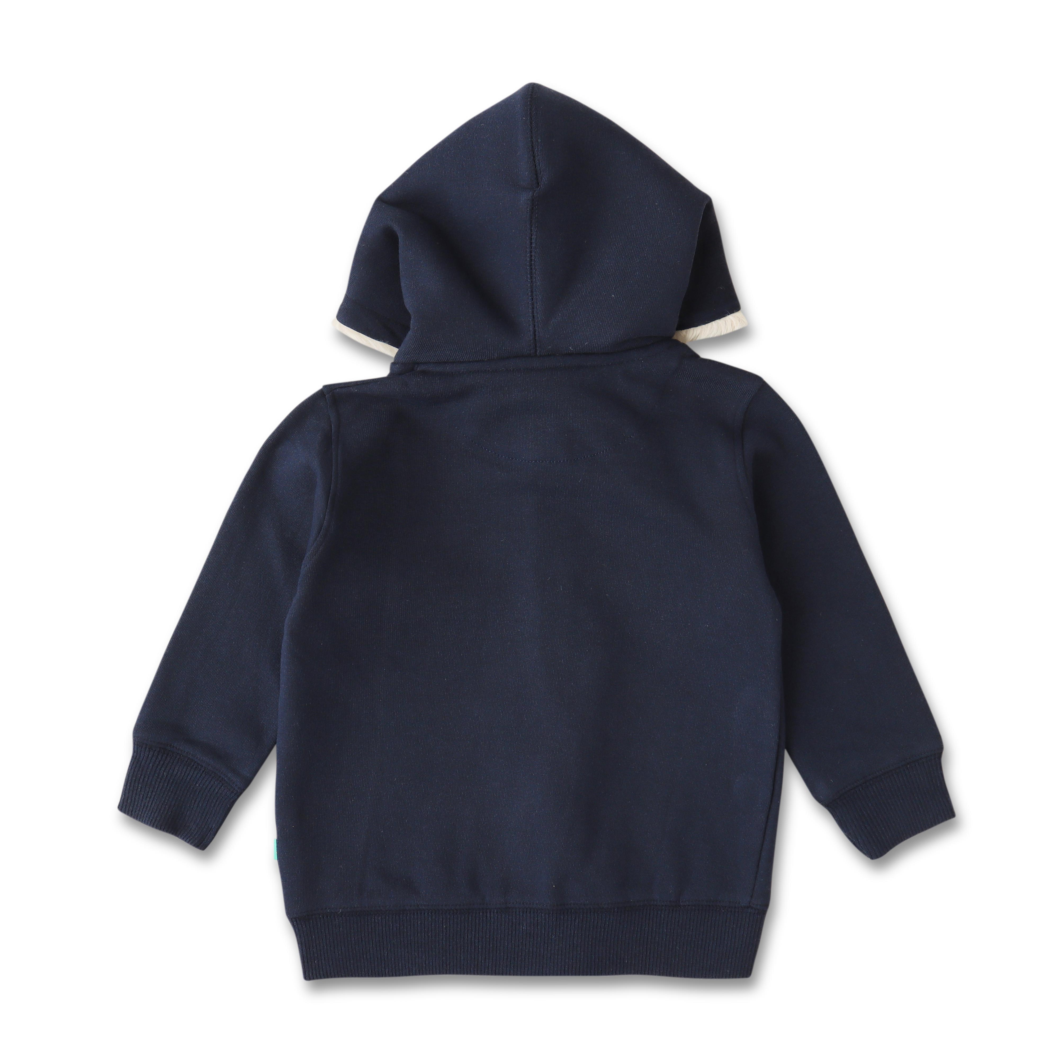 Boys' Fleece-Lined Space-Themed Hoodie – Cozy Zip-Up Jacket with Astronaut & Planet Design - Navy