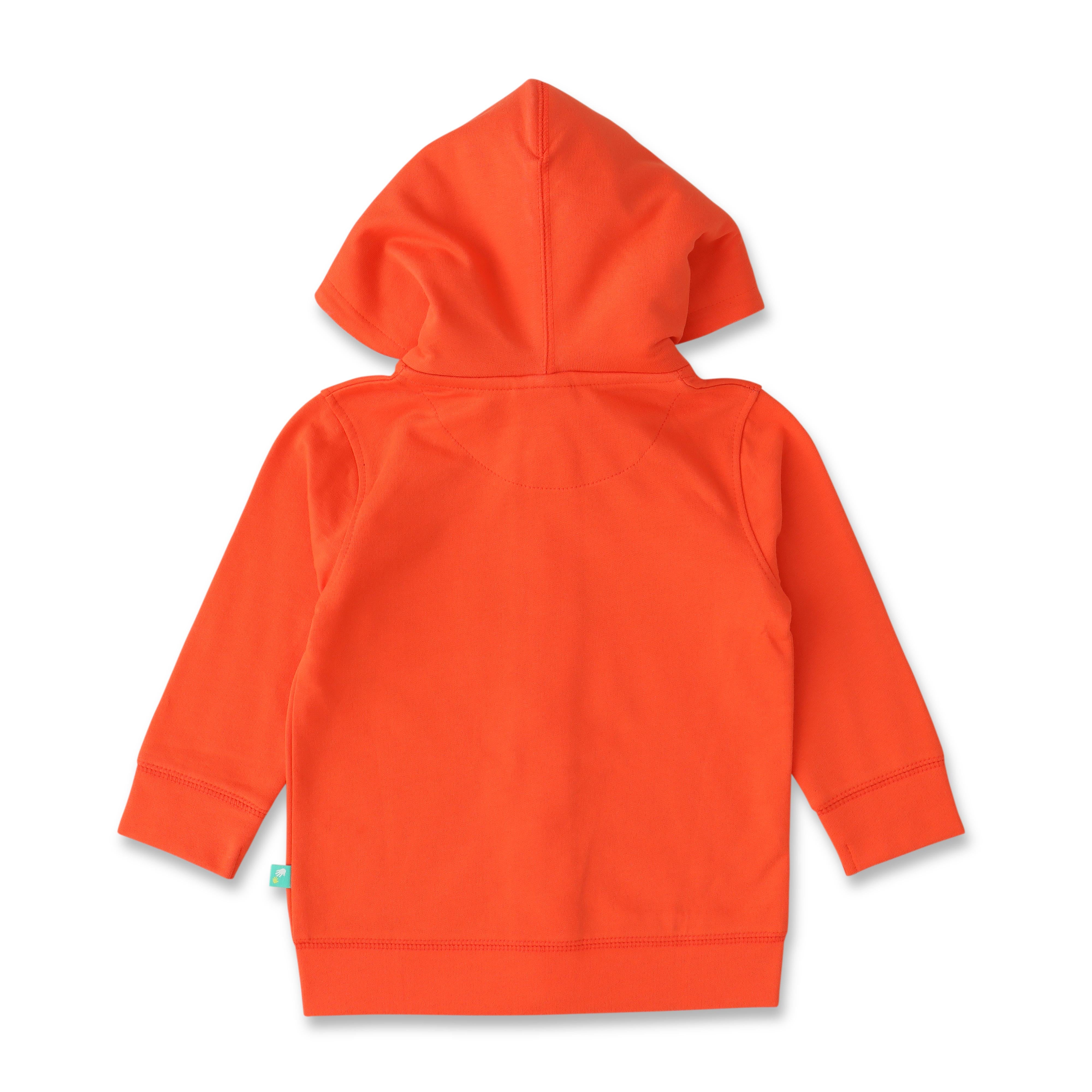 Boys' Fleece-Lined Space-Themed Hoodie – Cozy Zip-Up Jacket with Astronaut & Planet Design - Orange