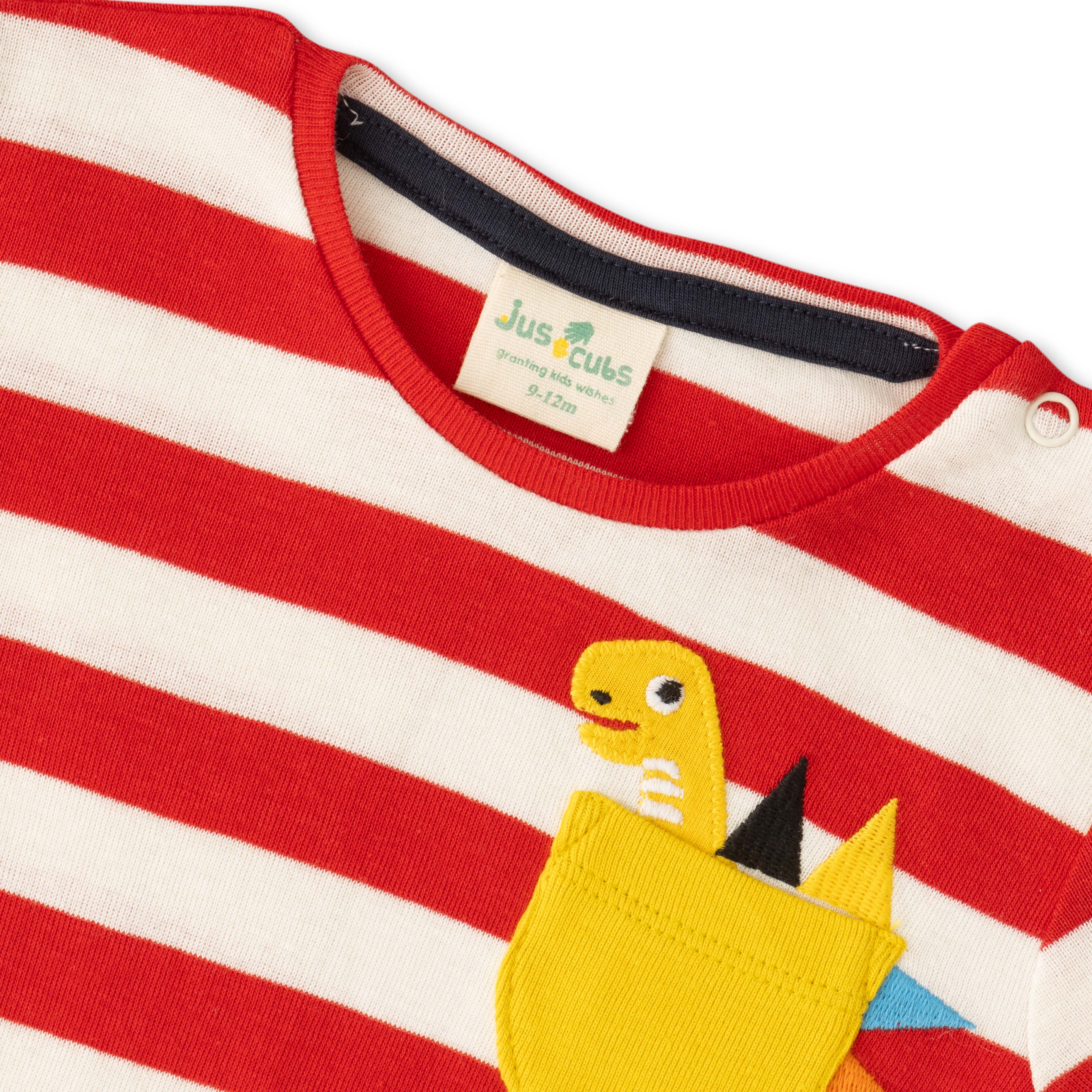 Baby Boys Dinosaur Stripe T-shirt and Spiked Joggers Set – Red & White