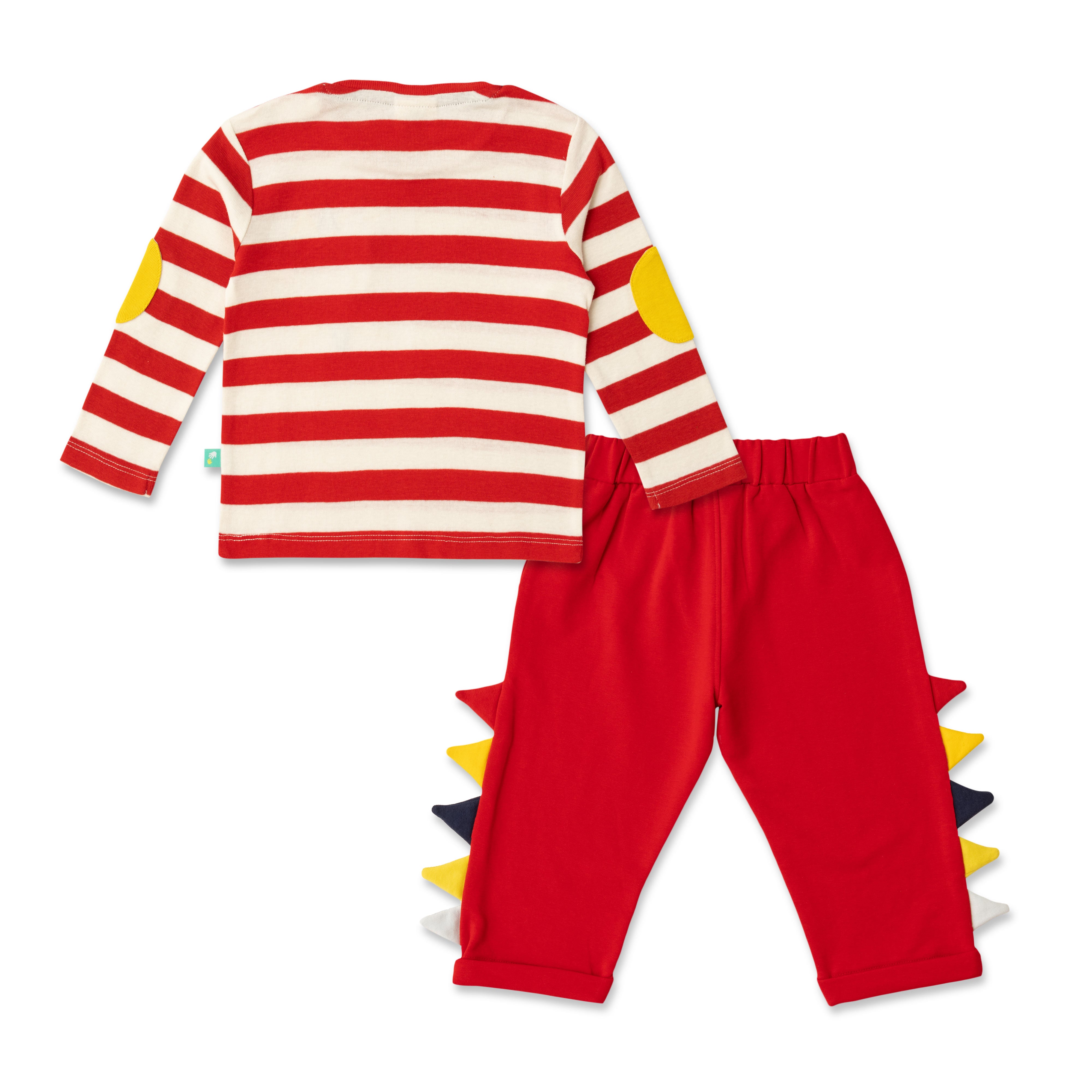 Baby Boys Dinosaur Stripe T-shirt and Spiked Joggers Set – Red & White