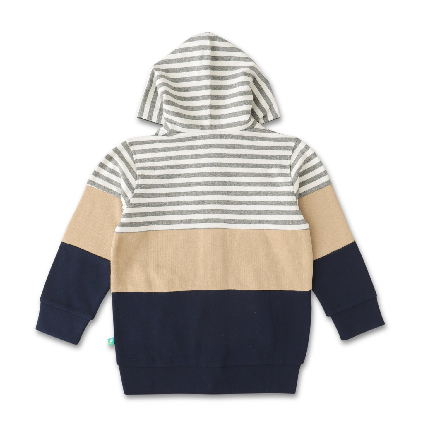 Boys Striped Colorblock Zip-Up Hoodie – Beige, Navy & Gray