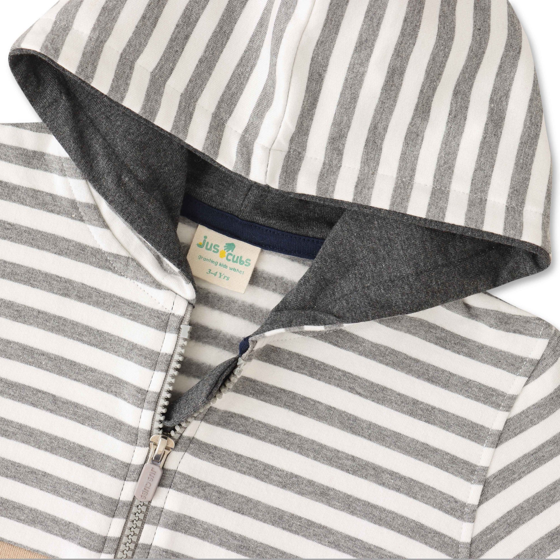 Boys Striped Colorblock Zip-Up Hoodie – Beige, Navy & Gray