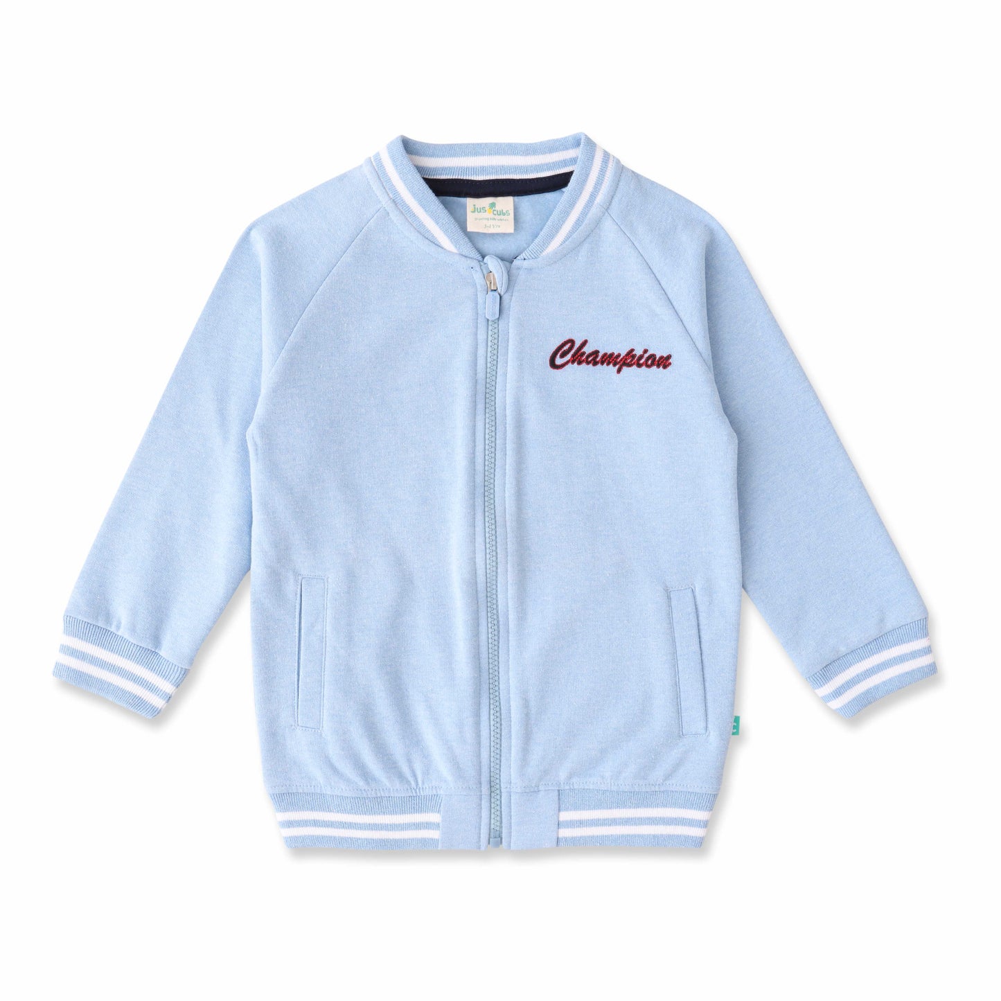 Boys' Blue Varsity Zip-Up Jacket – Stylish Sportswear with Striped Trim