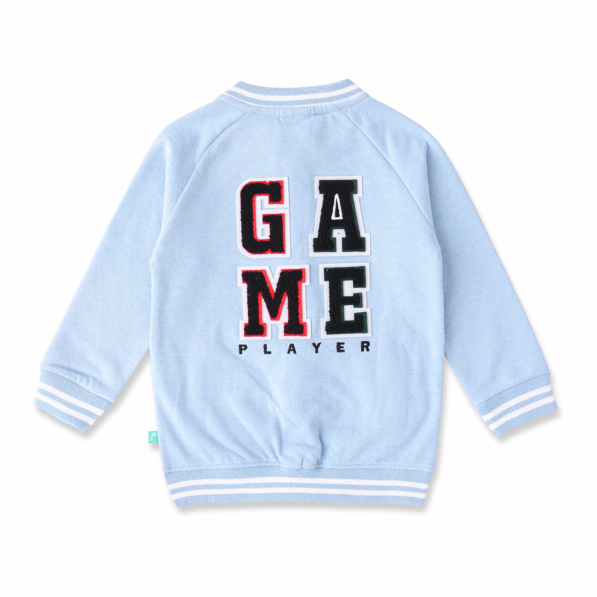 Boys' Blue Varsity Zip-Up Jacket – Stylish Sportswear with Striped Trim